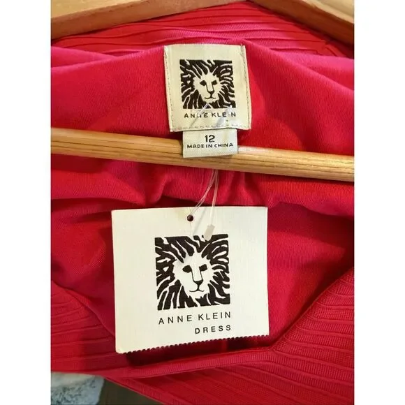 Anne Klein Size 12 Short Sleeve Knee Length Skater Dress Strawberry Red Textured - Picture 7 of 8